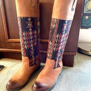 OTBT Petaluma Knee High Leather and Woven Textile Boots Size 6